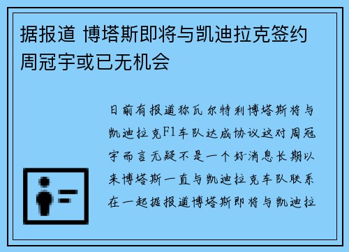 据报道 博塔斯即将与凯迪拉克签约  周冠宇或已无机会
